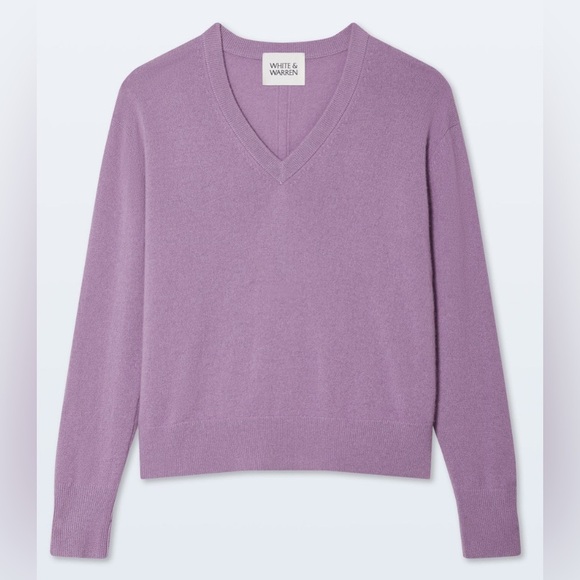 CURRENT SEASON White + Warren 100% cashmere v neck soft plum NWT - Picture 3 of 7